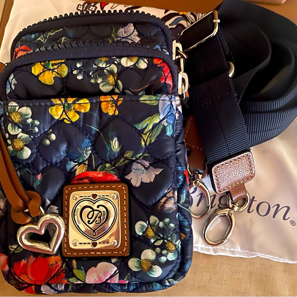 Brighton Floral Quilted Crossbody Bag with Heart Accent
